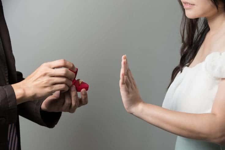 A young woman rejecting a guy propose