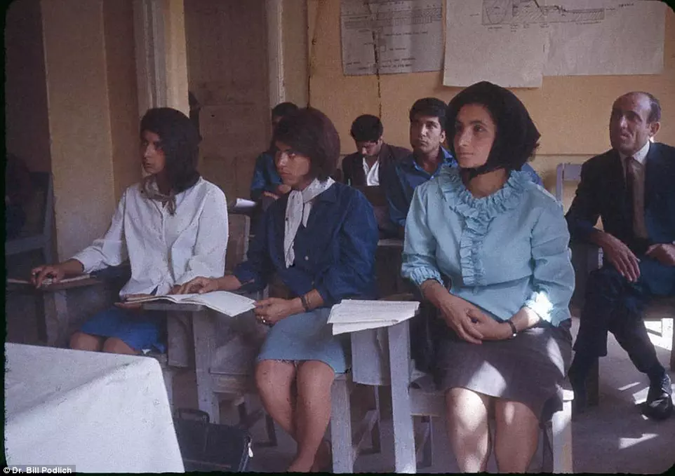 Hard at work: Students at the Higher Teachers College of Kabul where Dr. Podlich, the photographer, worked and taught for two years with the United Nations Educational, Scientific and Cultural Organisation