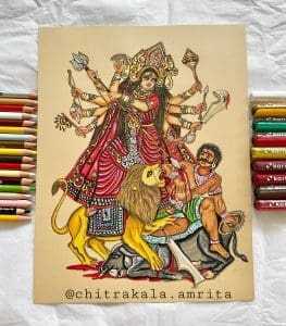 Amrita Ghosh: How the Pandemic helped her turn back to Art 9 Amrita's rendition of the Hindu goddess Durga, slaying Mahishasura.