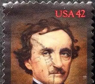 Picture of Edgar Allen Poe on a post stamp