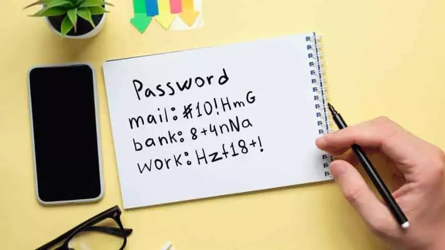 Difficult passwords written on a notepad