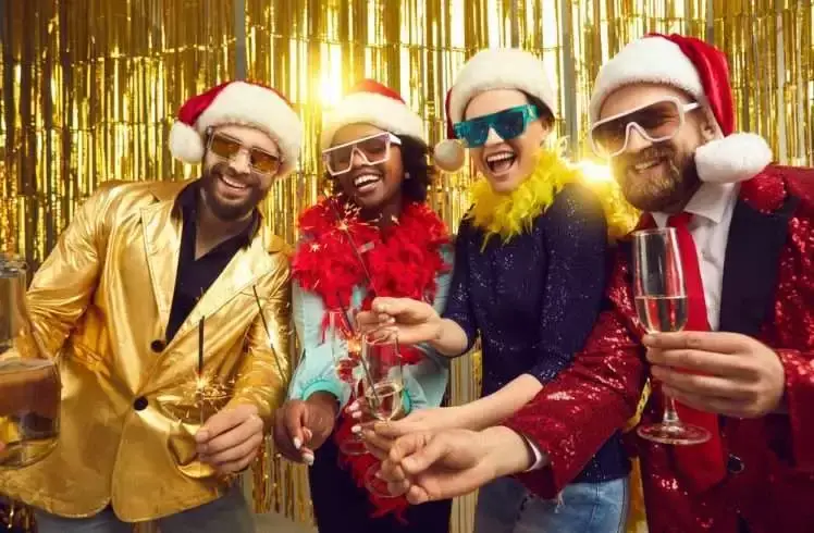 Group of friends celebrating christmas