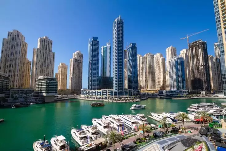 Dubai, UAE, 2020.03.03. Dubai Marina Bay and yacht port